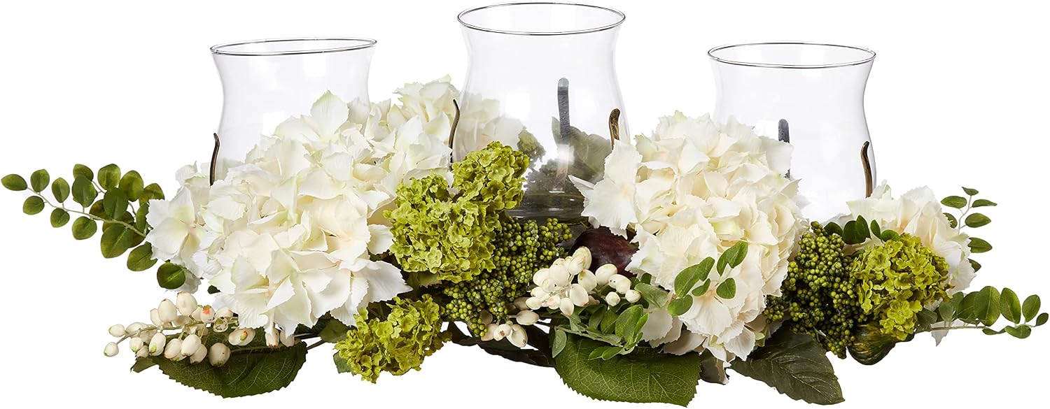 Nearly Natural Snowball Hydrangea Triple Candelabrum