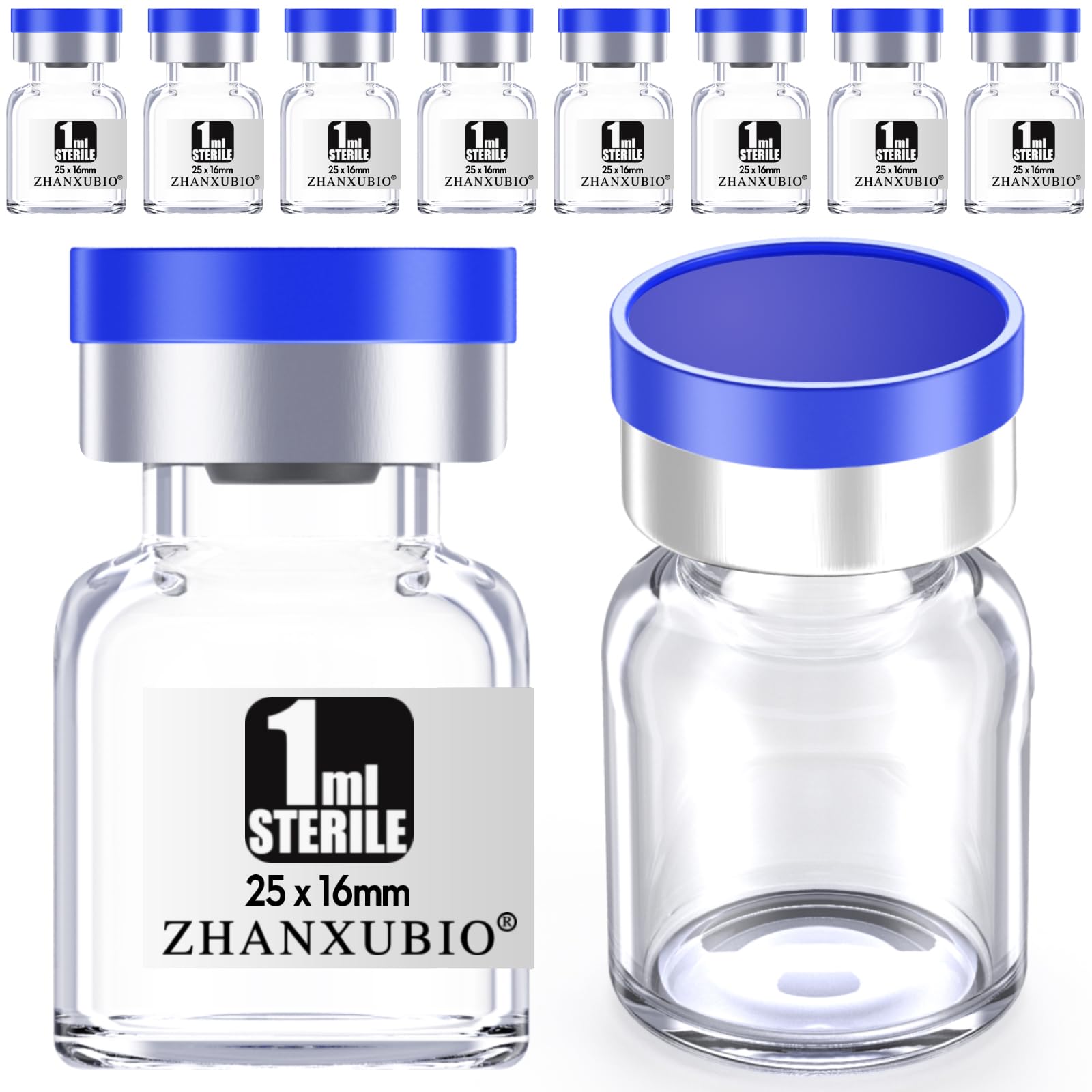 ZHANXUBIO Sterile Empty Vials with Self Healing Injection Port and Aluminum Plastic Cap,Sterile Package (1ml Clear 10PCS)