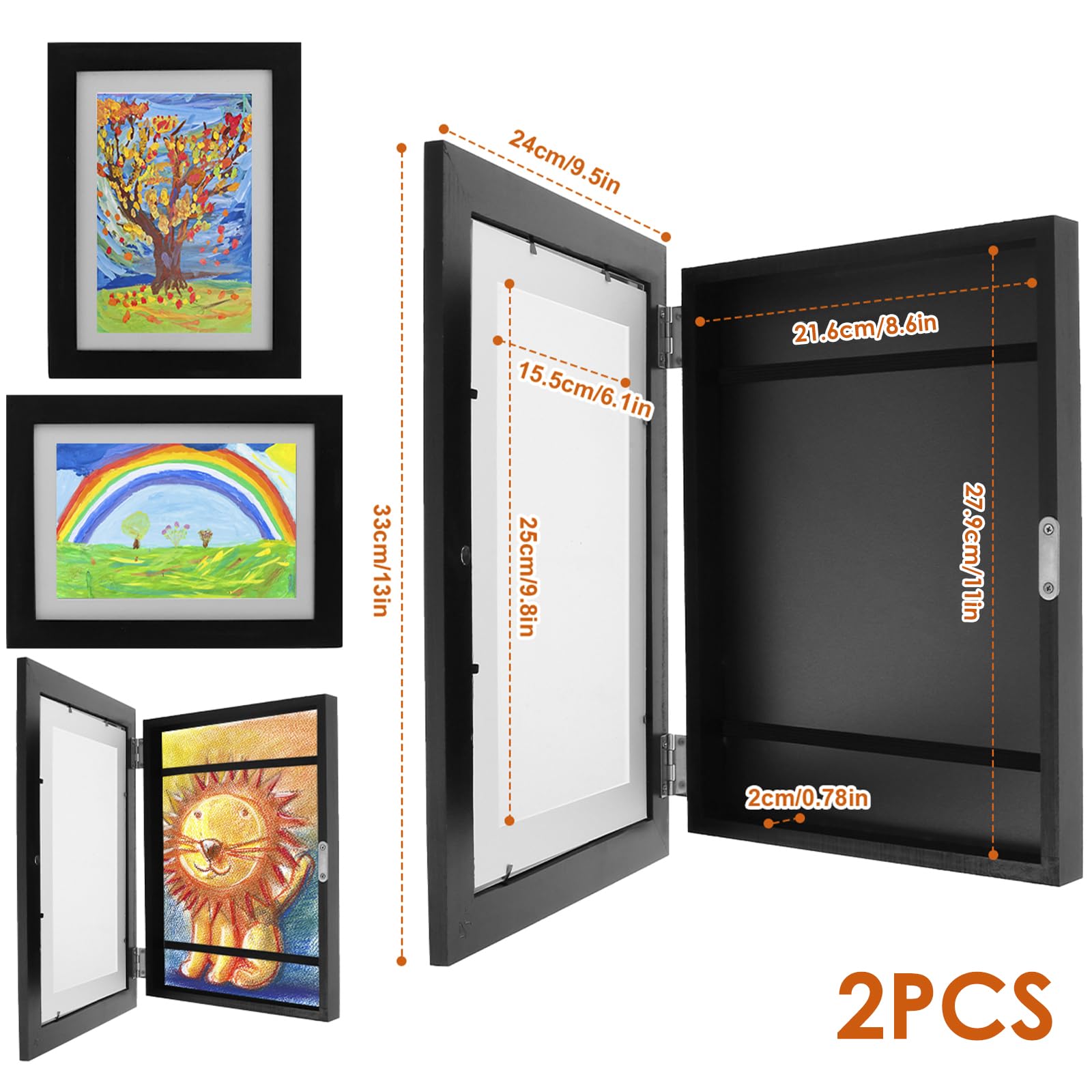 TKSDWBLTY 2Pcs Kids Art Frame Front Opening Kids Artwork Display Frame Changeable Artwork Frames Holds 50-100 Works of Art for Drawings Children 8.5 * 11 inch, Black