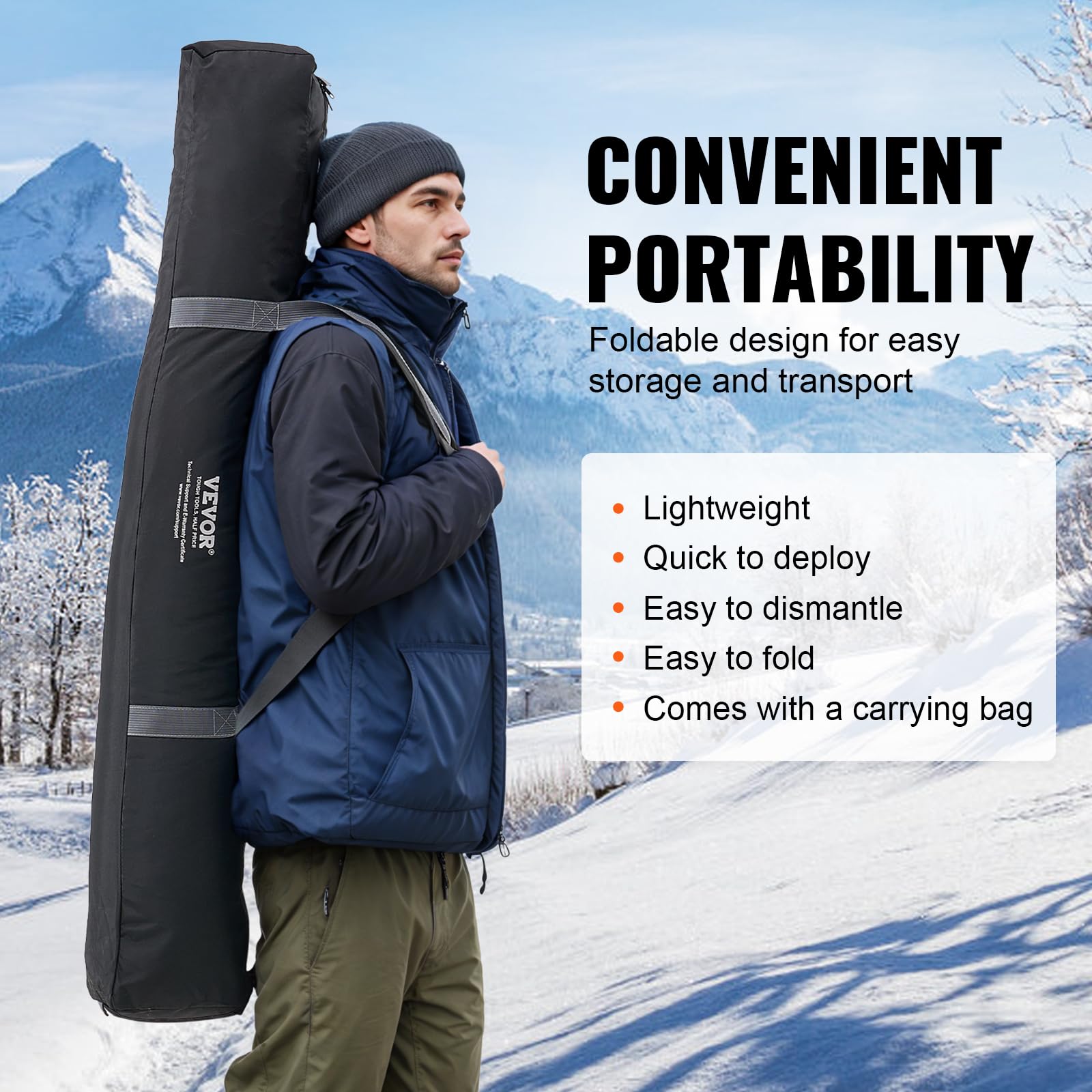 VEVOR Refugio de Hielo Portátil 3,3x3,3x2 m Tienda de Campaña para Pesca en Hielo Emergente para 6-8 Personas Cubo de Hielo de Oxford Impermeable con Anclas/Cuerdas/Bolsa de Transporte, Negro y Rojo