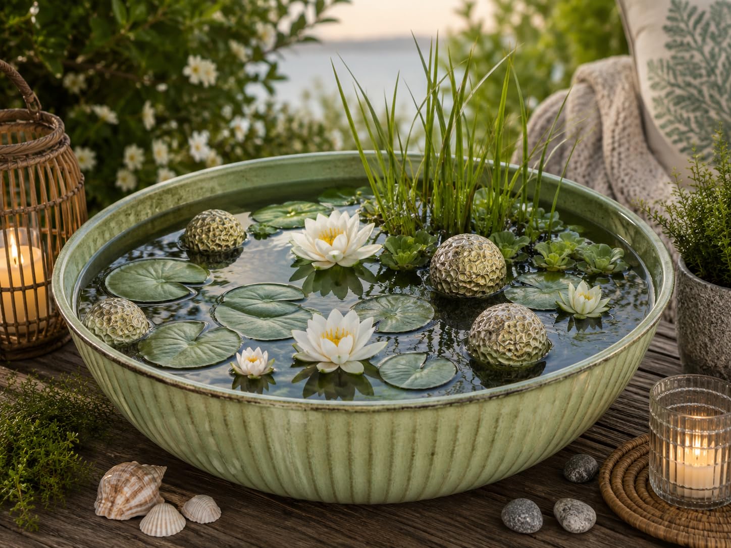Schale Metall lackiert grün Ø44,5cm H21cm Wasserwanne Miniteich Teichwanne Pflanzschale