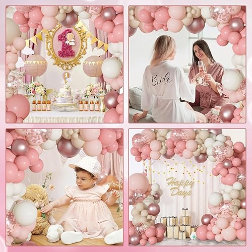 Miniatura 6 de Ouddy Party Kit de guirnalda de arco de globos de color rosa polvoriento, diferentes tamaños de 18, 12, 10, 5 pulgadas, globos de látex metálico de
