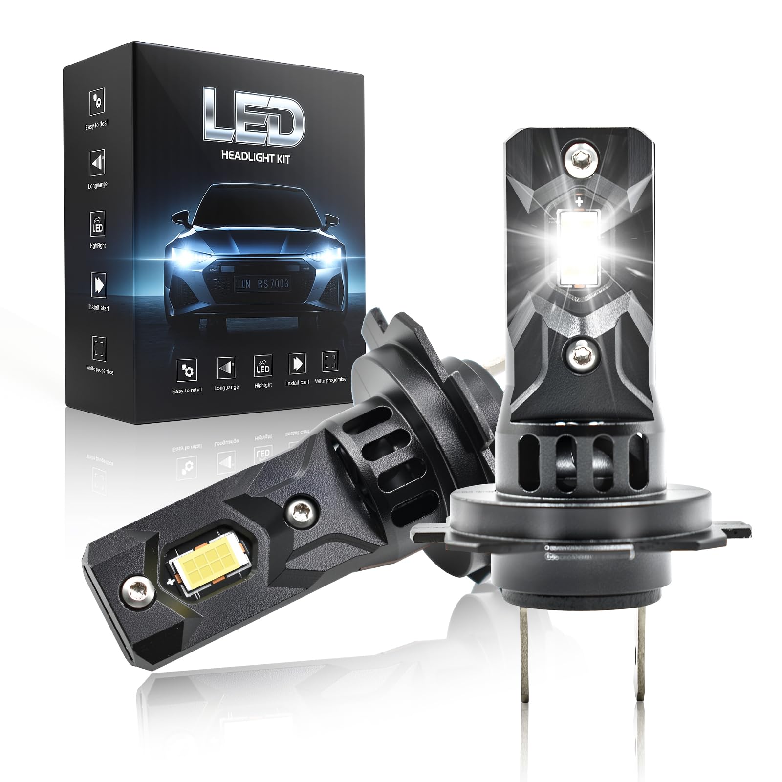 H7 LED, 55000LM 7500K Blanc Froid, 12V Ampoule H7 LED de Phares Voiture Automobile Avec Ventilateur, 900% Luminosité, 1:1 Mini Taille, IP68, Remplacemenes HalogèNes, Plug-N-Play