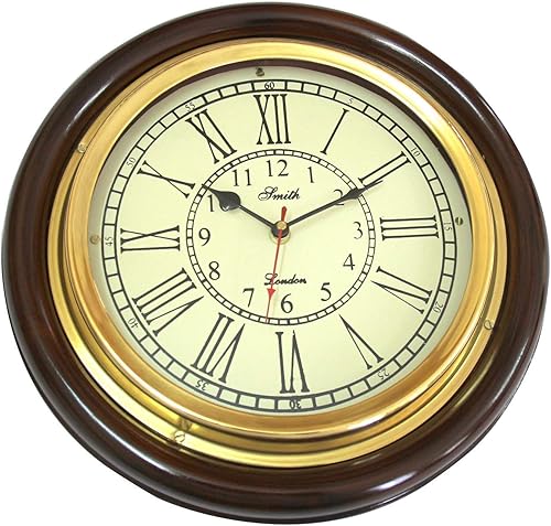 Miniatura 3 de Reloj de pared de madera redondo marrón 12.0 in de calidad sólida