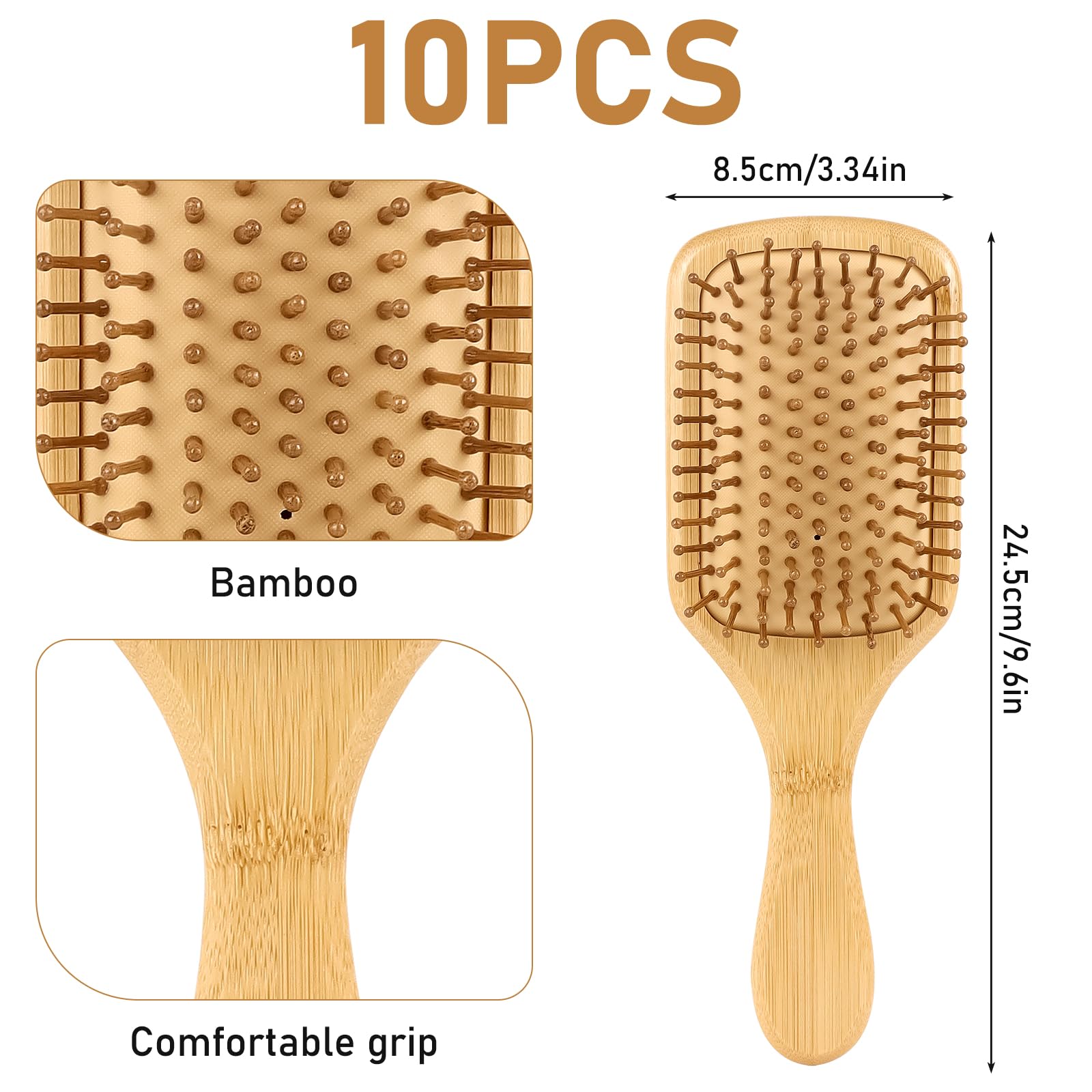 Bambus Haarbürsten, Natürliche Bambushaar Kopfhaut Große Antistatische Haarbürste ohne Ziehen Oval Holzbürste für alle Haartypen, Großpackung für Familien und Hotels(24,5x8,5cm)