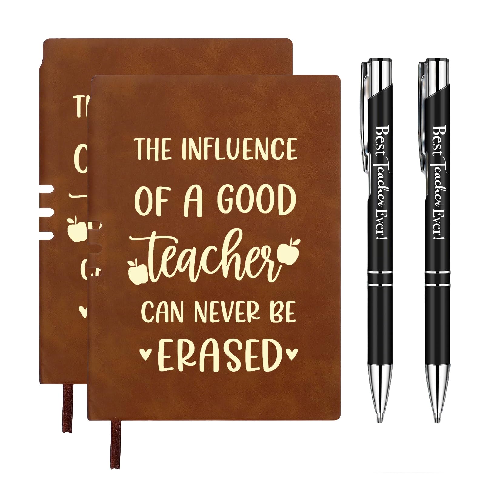 RUHSNJK 2 Sets Teacher Appreciation Gifts, A5 Leather Notebook & Pen, Thank You Teacher Gifts End of Term, Best Teacher Ever Journal, Leaving Gifts for Women Men, Inspirational Present for Birthday