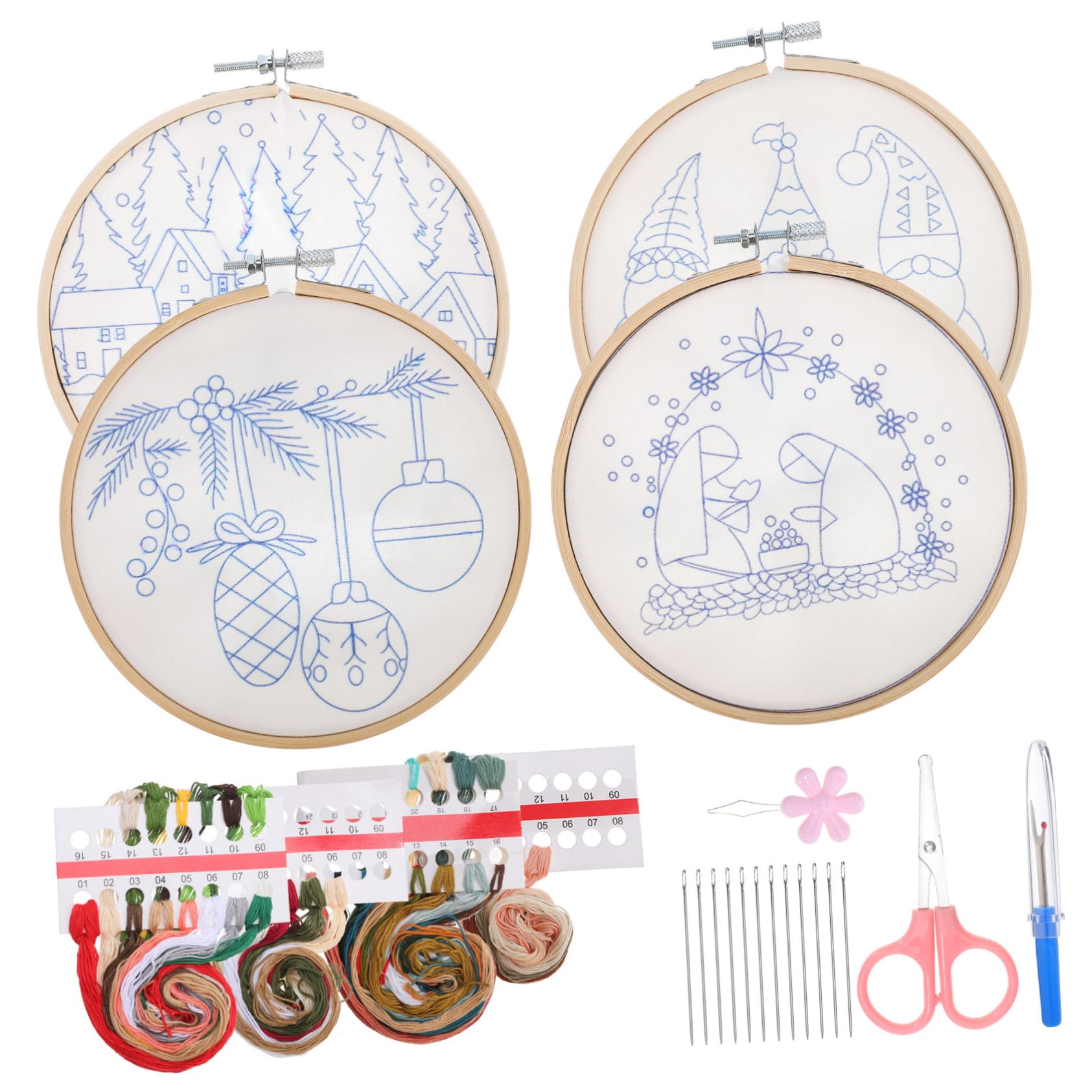 DOITOOL Kit di Ricamo Natalizio Artigianato per Ornamenti Ricamo per Principianti Materiali Inclusi Disegni Vari Cotone e Lino Resistenti Fai da Te Decorazioni Natalizie