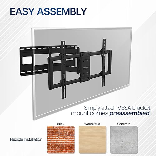Miniatura 7 de VIVO Soporte de pared articulado para TV de pantalla grande de 43 a 85 pulgadas para pantallas LCD LED planas y curvas, montaje giratorio de brazo