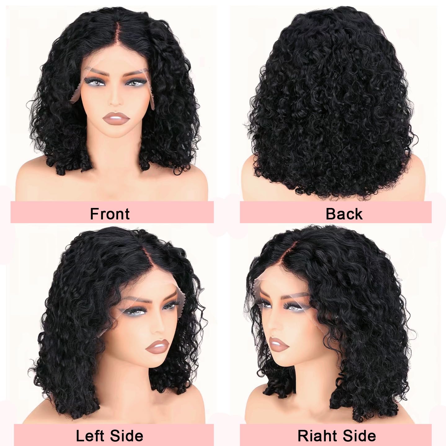 Human Hair Wig Bob Burmese Curly Wigs Human Hair Curly Bob Wig 13X4 Water Wave Lace Front Wig Human Hair Pre Plucked 250% Density Bob Wigs for Black Women 14inch