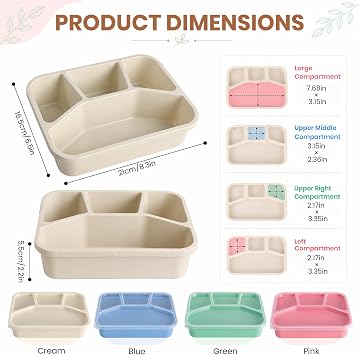 4 Pack Snack Box, 4 Compartments Stackable Bento Lunch Box