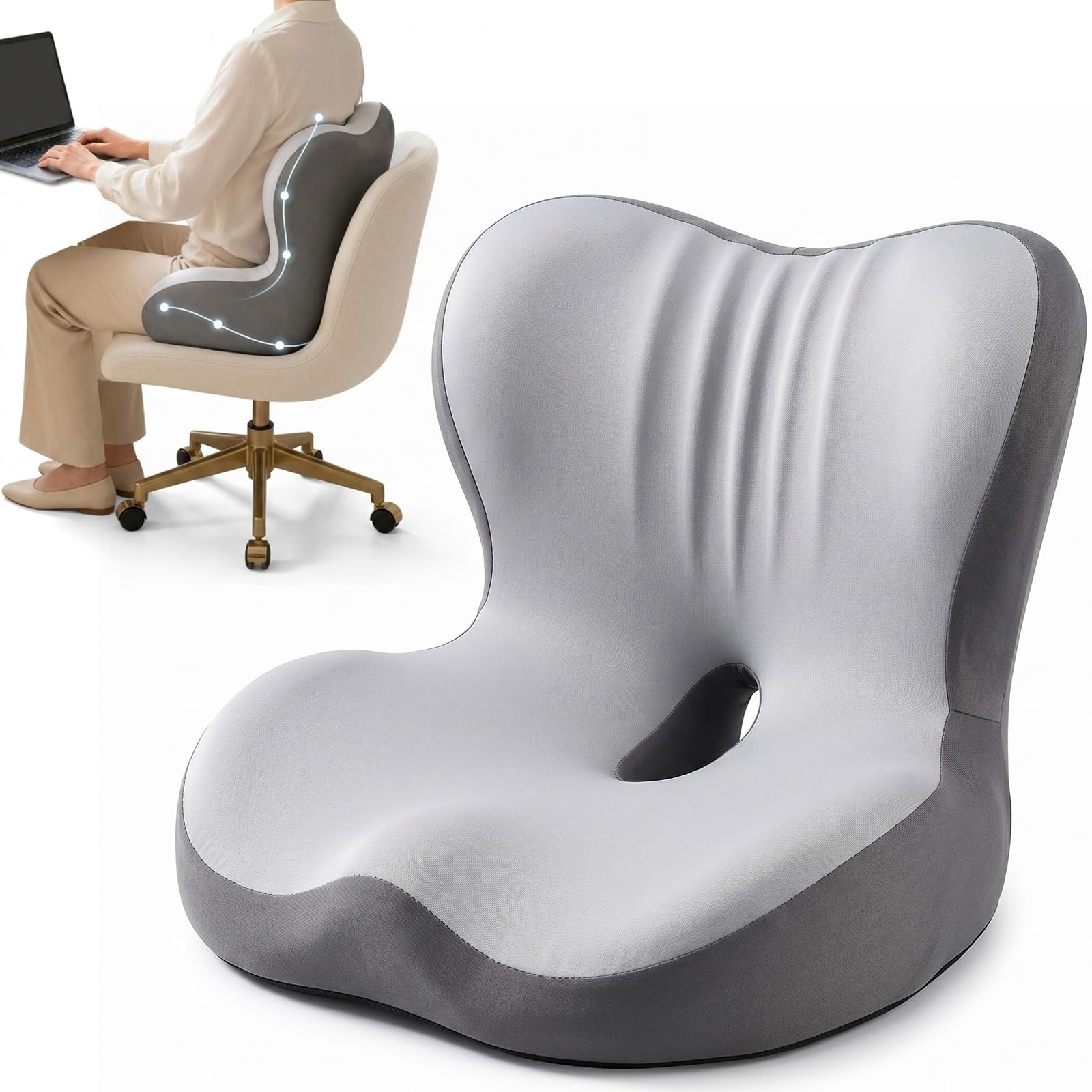 Cojín de asiento ortopédico con respaldo ergonómico para silla de oficina, coche y sala de juegos