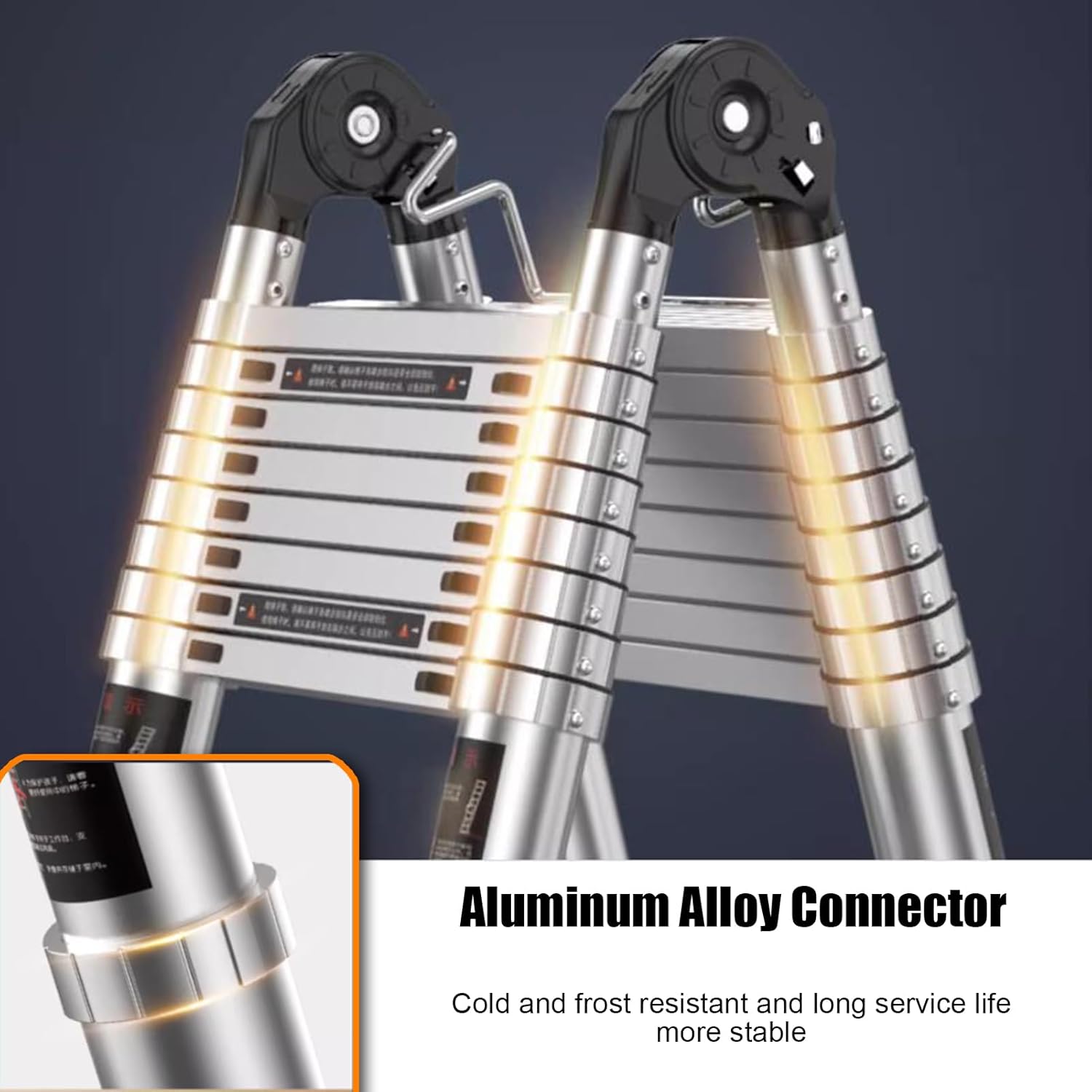 Portable 2-in-1 A-Shape Telescopic Ladder with Balance Bar and Wheel Household Use Aluminium Folding Telescoping Ladder Multi-Purpose Extension Ladder for Outdoor Work The vast Ocean