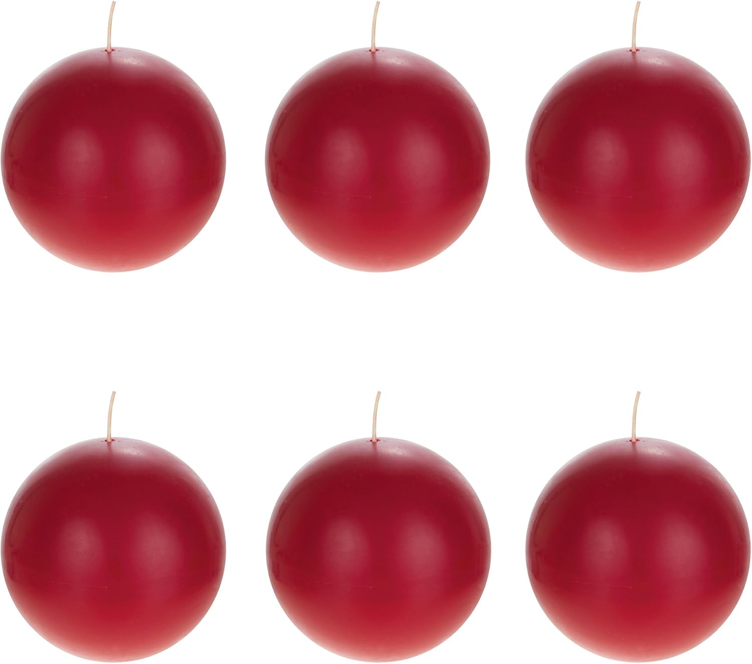 Mega Candles 6 pcs Unscented Red Round Ball Candle, Hand Poured Premium Wax Candles 4 Inch Diameter, Home Décor, Wedding Receptions, Baby Showers, Birthdays, Celebrations, Party Favors & More