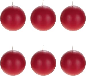 Mega Candles 6 pcs Unscented Red Round Ball Candle, Hand Poured Premium Wax Candles 4 Inch Diameter, Home Décor, Wedding Receptions, Baby Showers, Birthdays, Celebrations, Party Favors & More