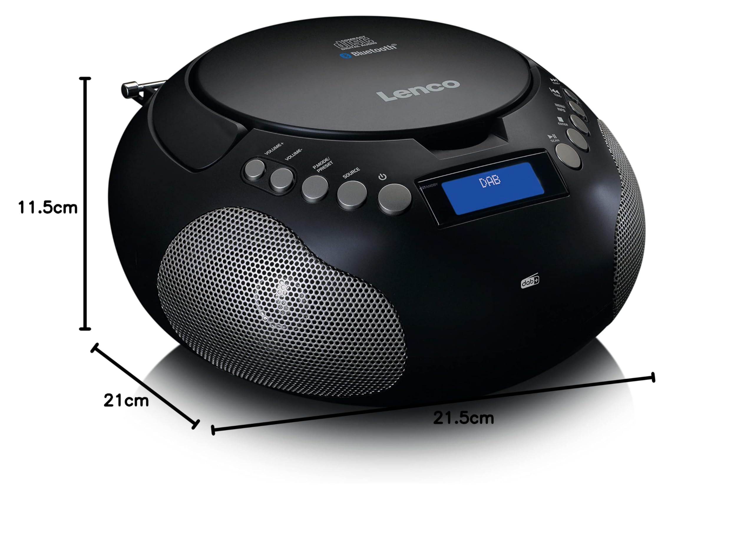 Lenco SCD-341 tragbares CD-Radio -CD-Player - DAB+ Radio - Bluetooth - Sender und Titelspeicher - Uhr - Stereo Lautsprecher - schwarz