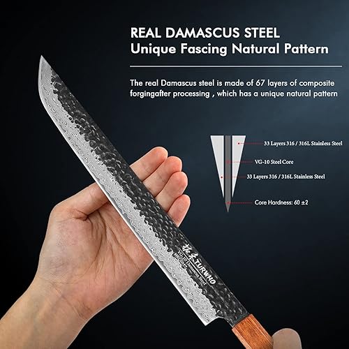 Miniatura 8 de TURWHO Cuchillo japonés para rebanar forjado a mano 67 capas de acero de Damasco cuchillos de chef de cocina cuchillo sashimi