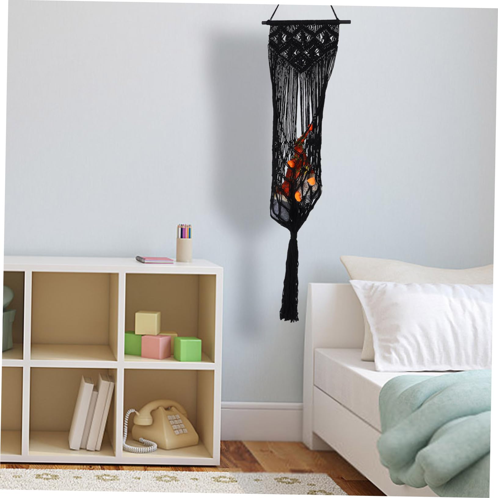 Hemobllo Organisateur de Jouets Mural Corde et Bois Filet de Rangement pour Peluches et Organisation pour Chambre Garçon Fille