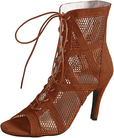 Chaussures De Danse Talons 7 Cm - Sandales à Lacets Mesh Noir - Pour Danse Latine, Soirée, Mariage