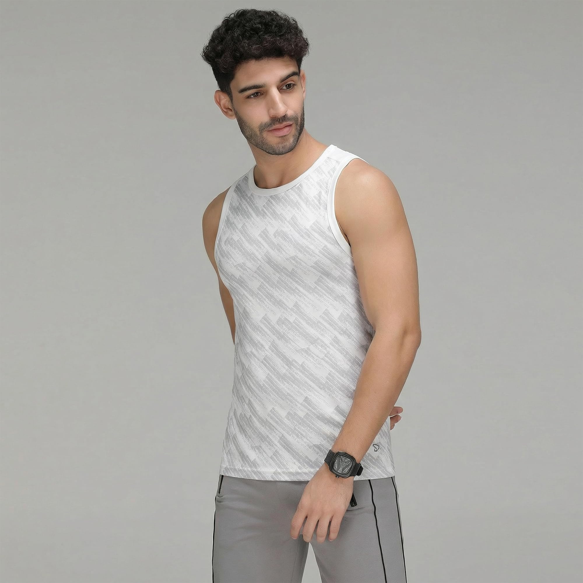 sporto Men's InstaCool Self Design Muscle Vest Anti Odour and Moisture Wicking White 1