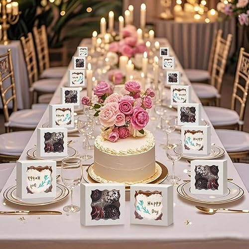 Miniatura 5 de RomanticBaking 3 " x 3 " x 1 " 50PCS Cajas de Trufas de Chocolate para 4, Cajas de Galletas Cajas de Panadería Mini con Ventana para Brownie, Jabón,