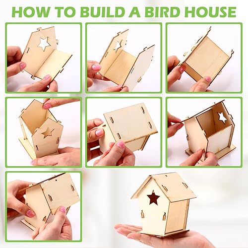 Miniatura 3 de Kigley 84 casas de madera para pájaros con 8 estilos, kit de casa para pájaros, kit de casa para pájaros de bricolaje incluye 72 piezas de madera