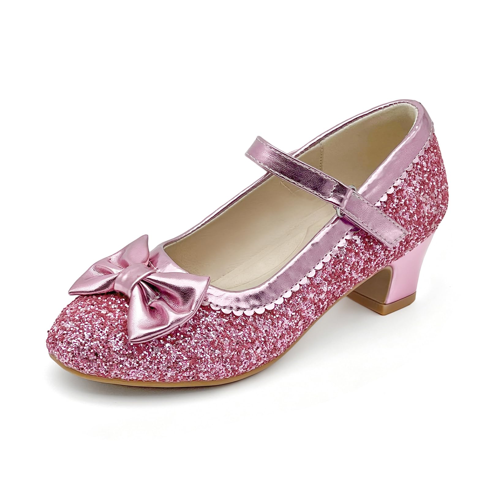 Girls Dress Shoes Low Heel Glitter Princess Shoe Flower Mary Jane Party Wedding Prom Shoes for Toddler Little Kids