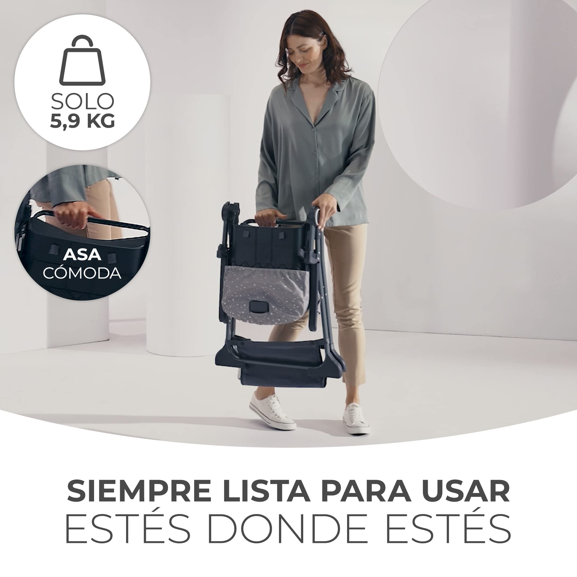 Kinderkraft FOLDEE Trona Bebé, ergonómica, cómoda, reclinable, plegable, con altura ajustable, reposapiés, bandeja doble desmontable, para niños pequeños, de 6 meses a 3 años, Gris