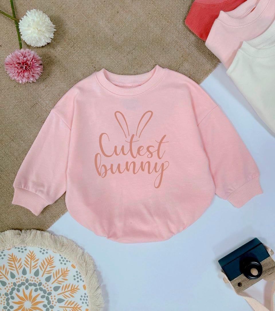 2Pcs Baby Girl/Boy Rompers, Cute Bunny Graphic Baby Sweatshirts, Soft Cotton Long Sleeve Outfits for Casual Wear - Image 2