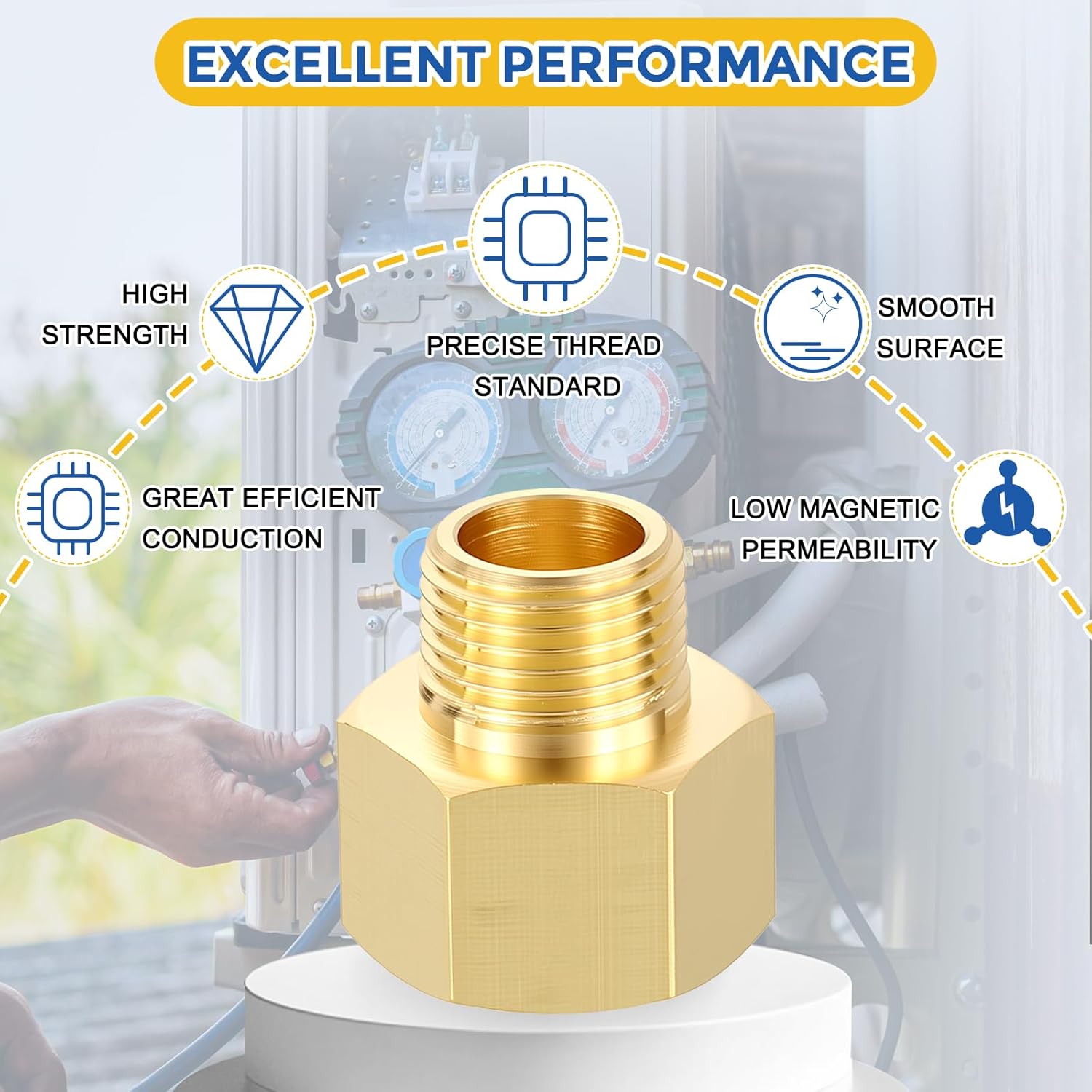 3 Pack Brass Pipe Fittings, 1/2" NPT FeMale to 3/8" NPT Male Brass Pipe Extension Connectors, Reducing Adapters for Air, Oil, LP