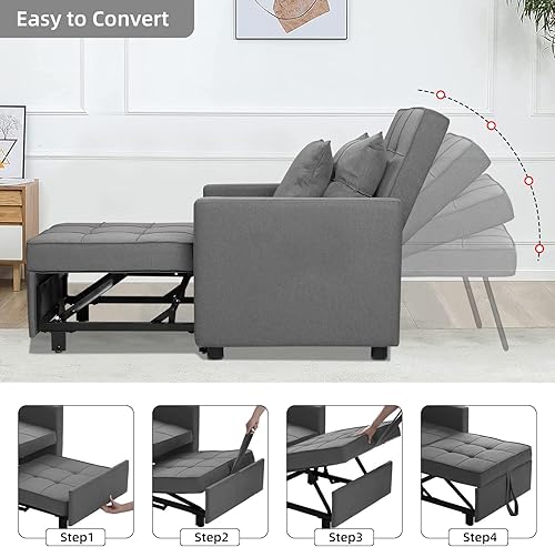 Miniatura 5 de HOMEER Silla cama convertible silla 3 en 1 con respaldo ajustable sofá cama plegable extraíble sofá cama moderno individual gris moderno