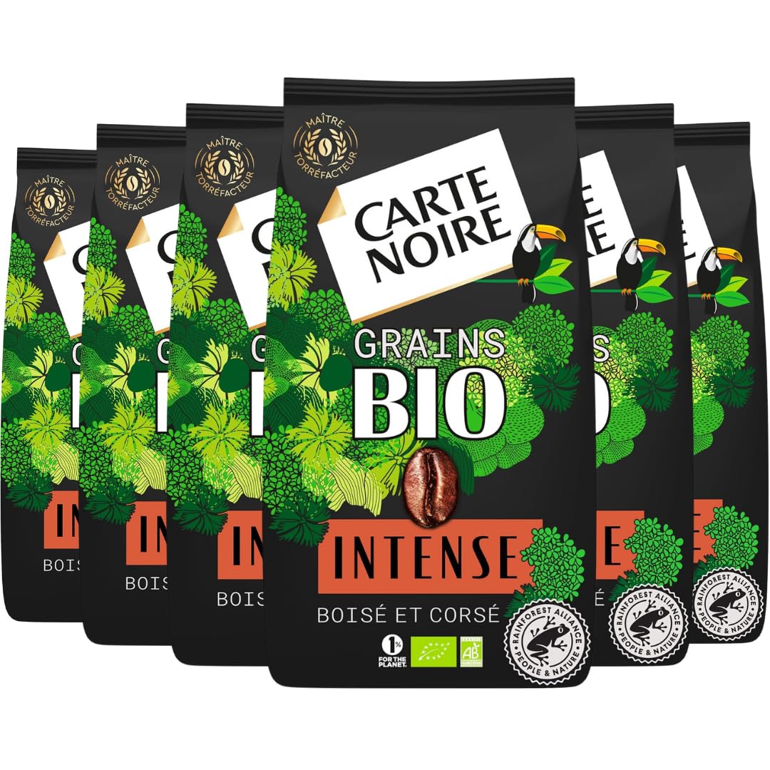 CARTE NOIRE - Bio Intense - Café en Grains Torréfiés - Pur Arabica Biologique - Paquet de 6 kg