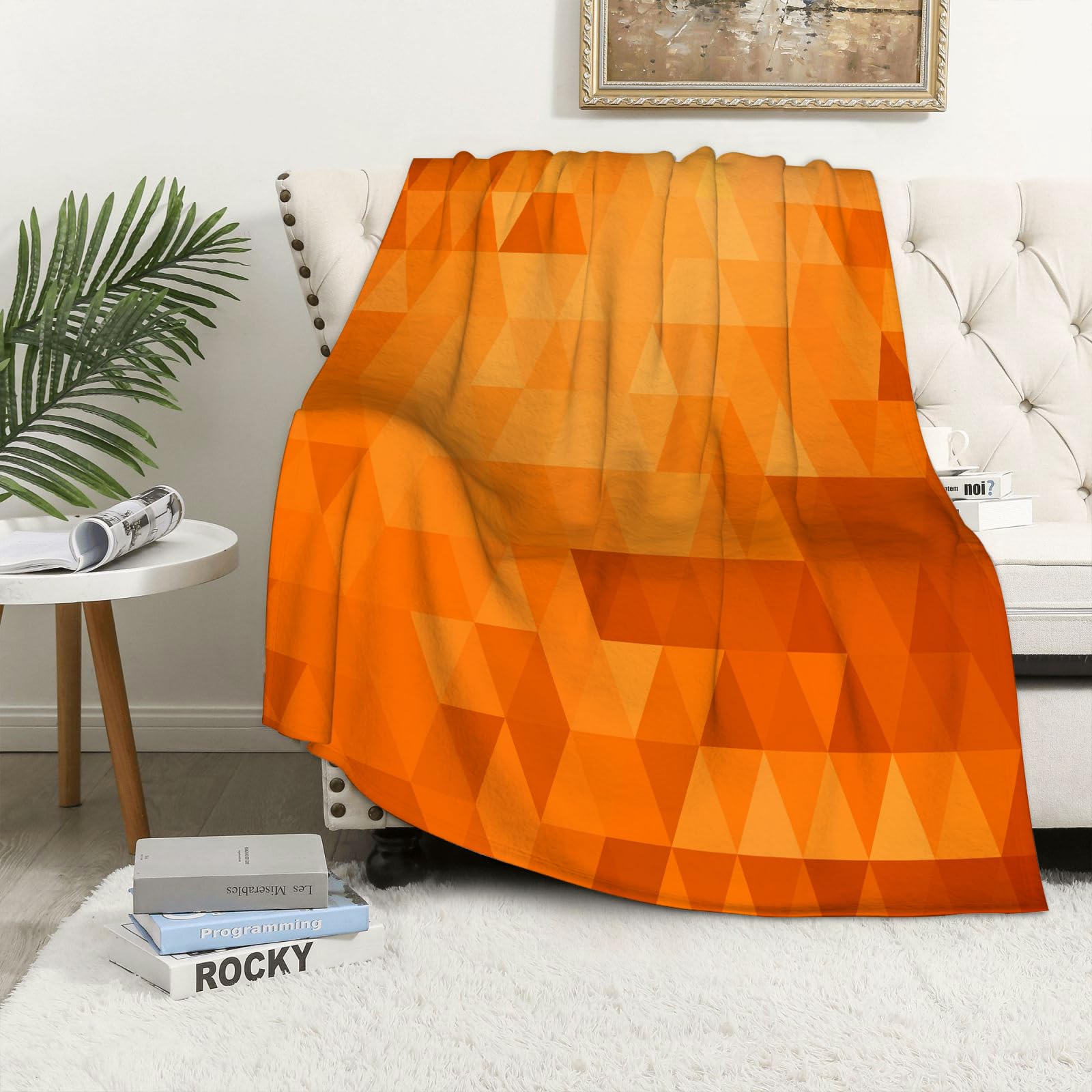 MAAPCHP Flannel Fleece Blanket Throws for Sofa Fluffy Blanket Bed Throw for Bedroom Burnt Orange Set,Triangle Mosaic Shaded Shapes and Patterns Abstract Dig Blanket for Bed, Couch,Car 30x40in