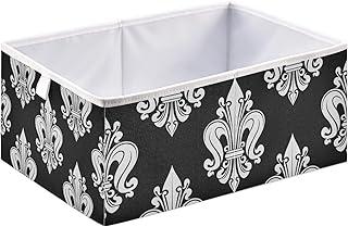 Oyihfvs French Silver Fleur-de-lis Royal Lilies Bunches Rectangle Foldable Cube Storage Basket Collapsible Fabric with Handles Organizer Clothes for Home Bedroom 15.7 x 10.6 x 7 in