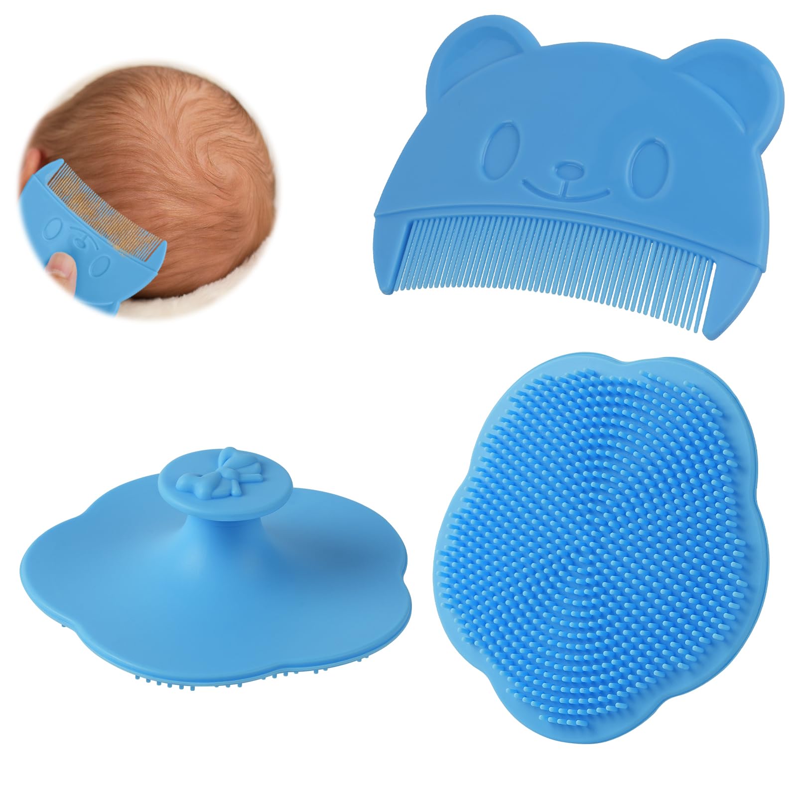 Aolso Baby kamm für milchschorf, 2 Stück Babykamm, Baby-Haarkamm, Baby Haarbürste mit weichen Zähnchen, Neugeborene Haarkamm, Geschenk zur Babyregistrierung (Blau)