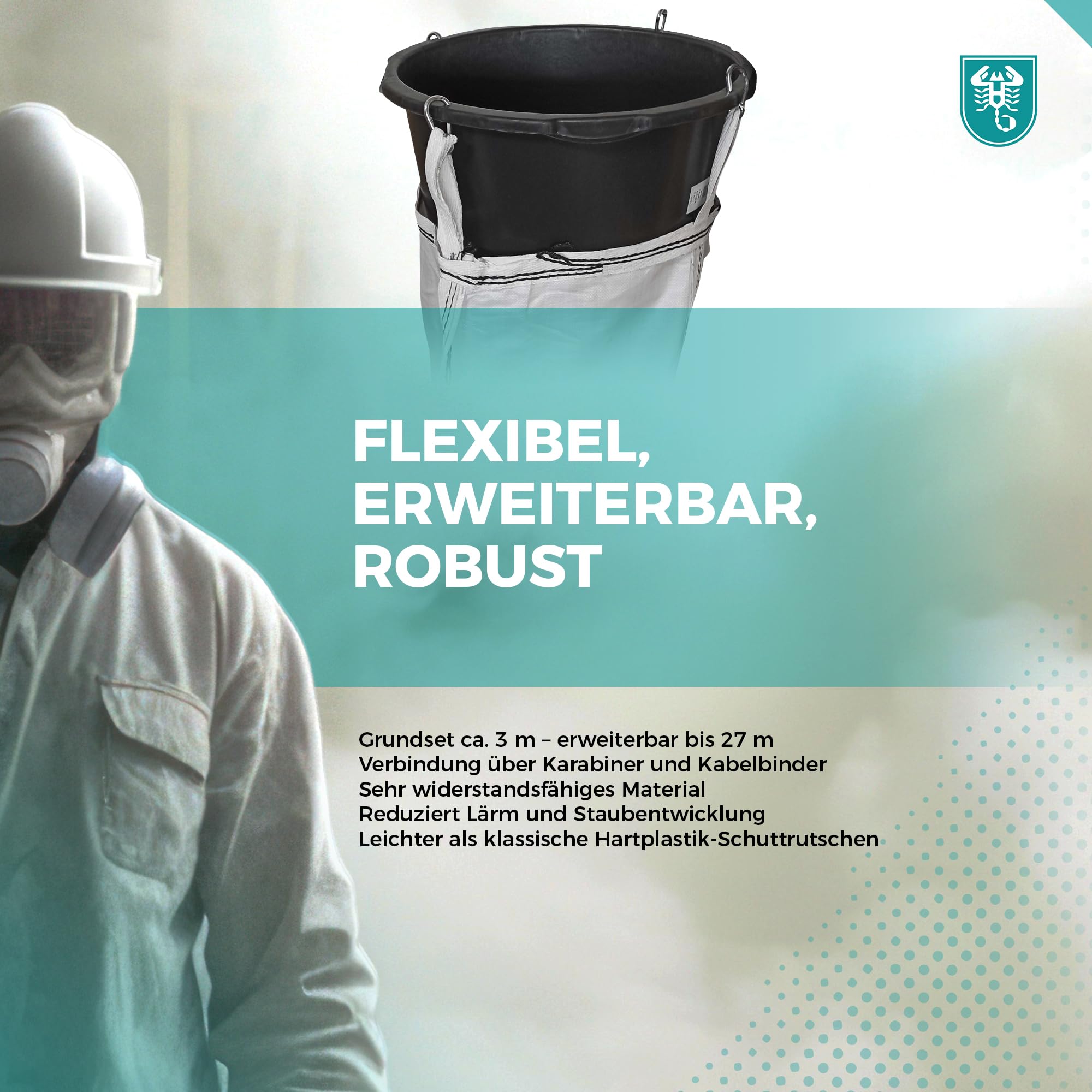 Scorprotect® Schuttrutsche Bauschuttrutsche 3 m flexibel mit Einfülltrichter und Zubehör