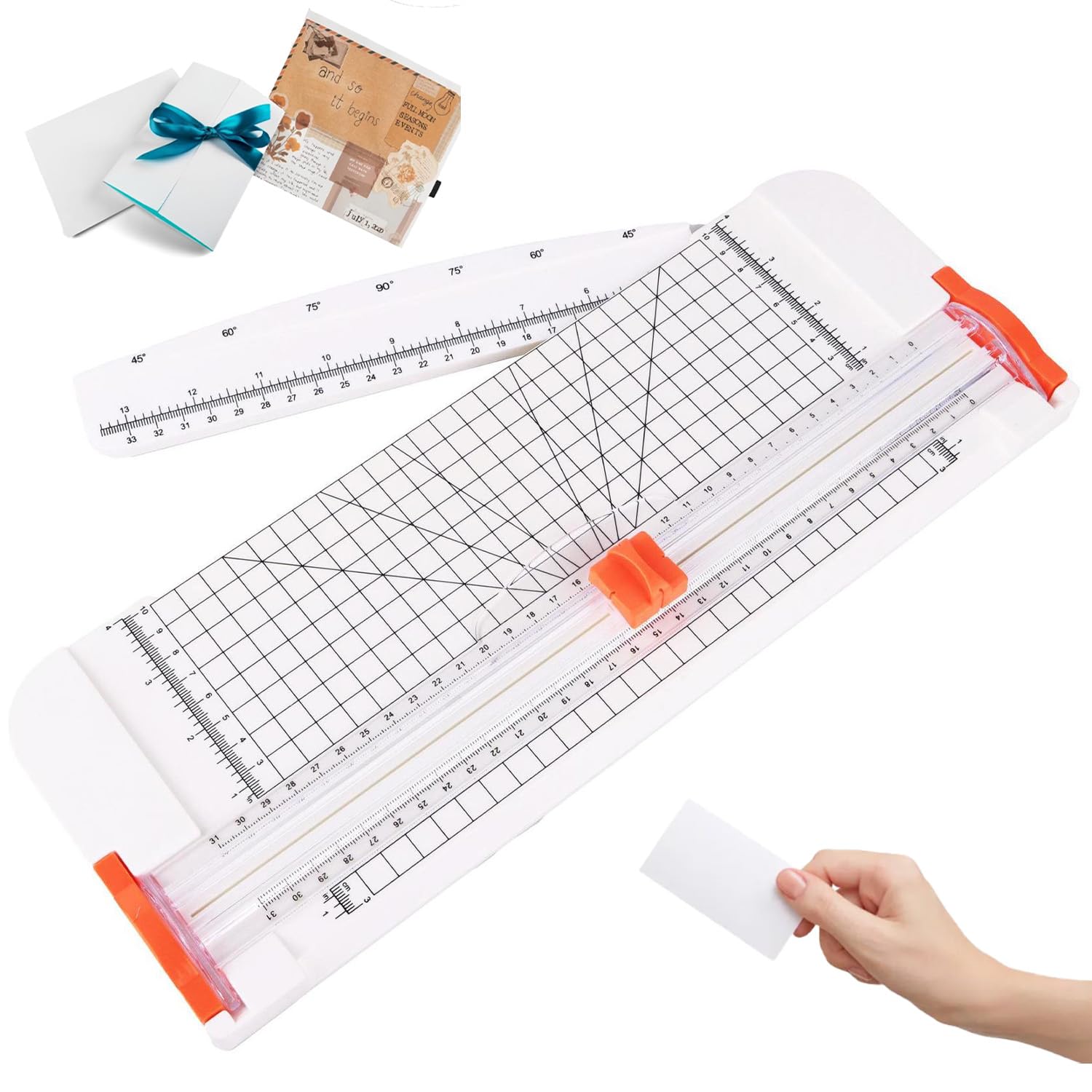 Gluckluz Paper Cutter Trimmer A4 Lightweight Paper Slicer Photo Guillotine with Security Safeguard & 10 Sheet Capacity & Side Ruler for Scrapbooking Label Cardstock Card Art Home DIY (White)