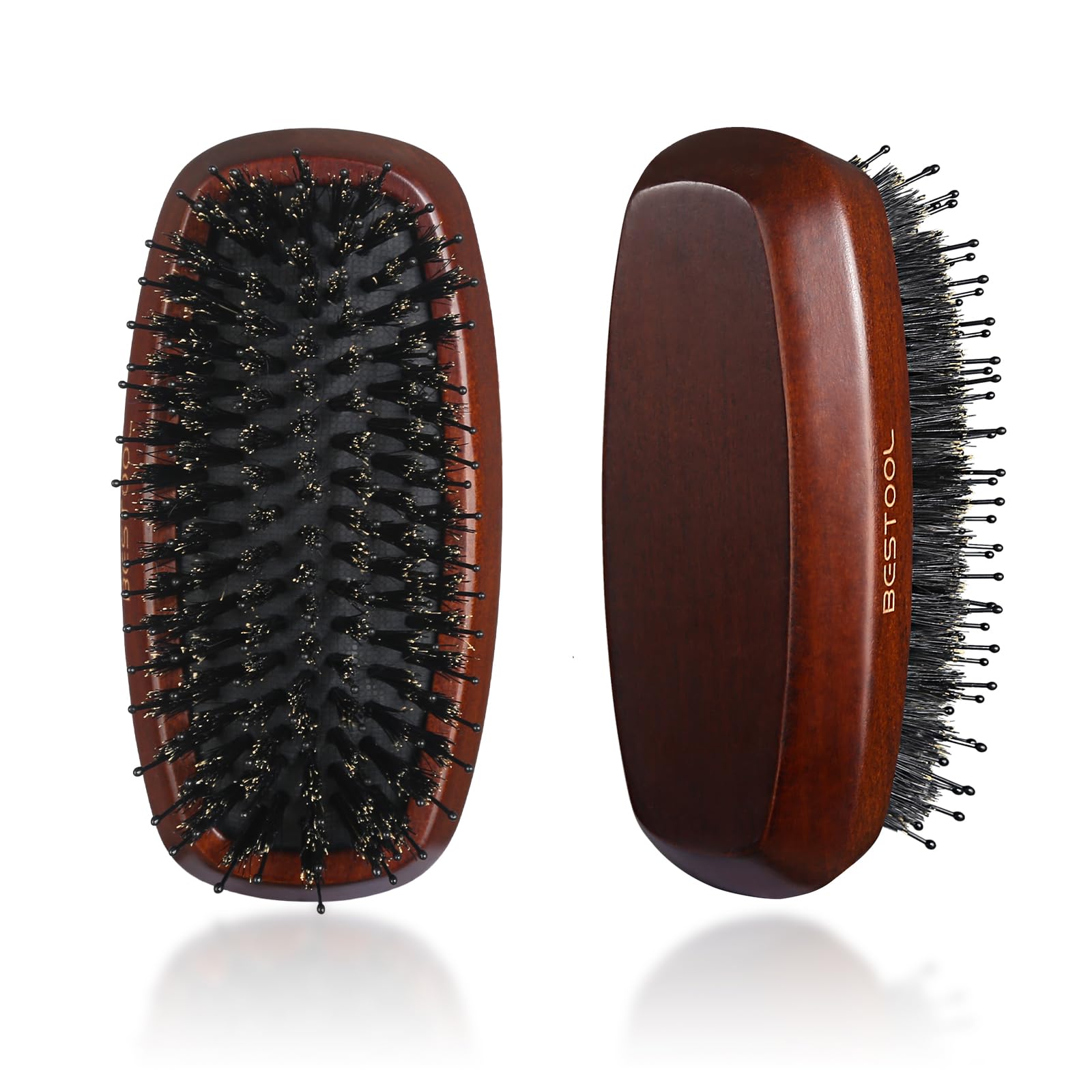 BESTOOL Mini cepillo de pelo, cepillo portátil de cerdas de jabalí con pasadores de nailon, pequeño cepillo de viaje para mujeres, hombres y niños, desenredar y alisar