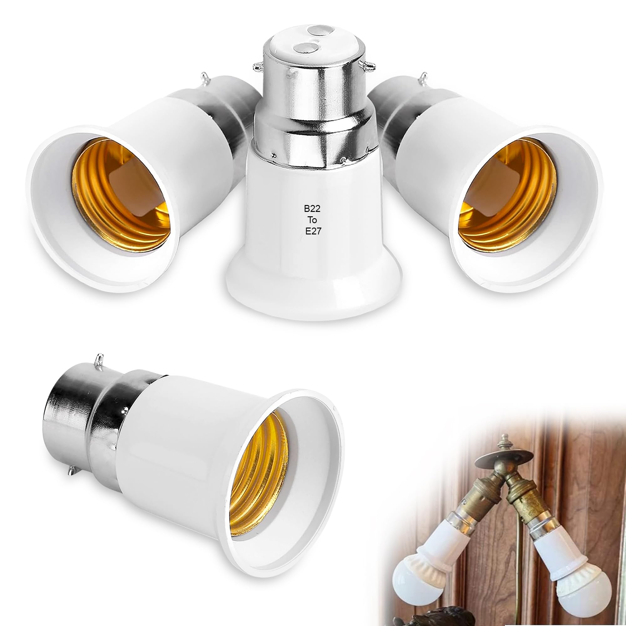 GLUN® LED Bulb Holder Converter, Pack of 4 (B22 Pin to E27 Ring) Holder Converter Base, Light Bulb Socket, For Office, Basement, Pantry Room, & Home Use-image-34