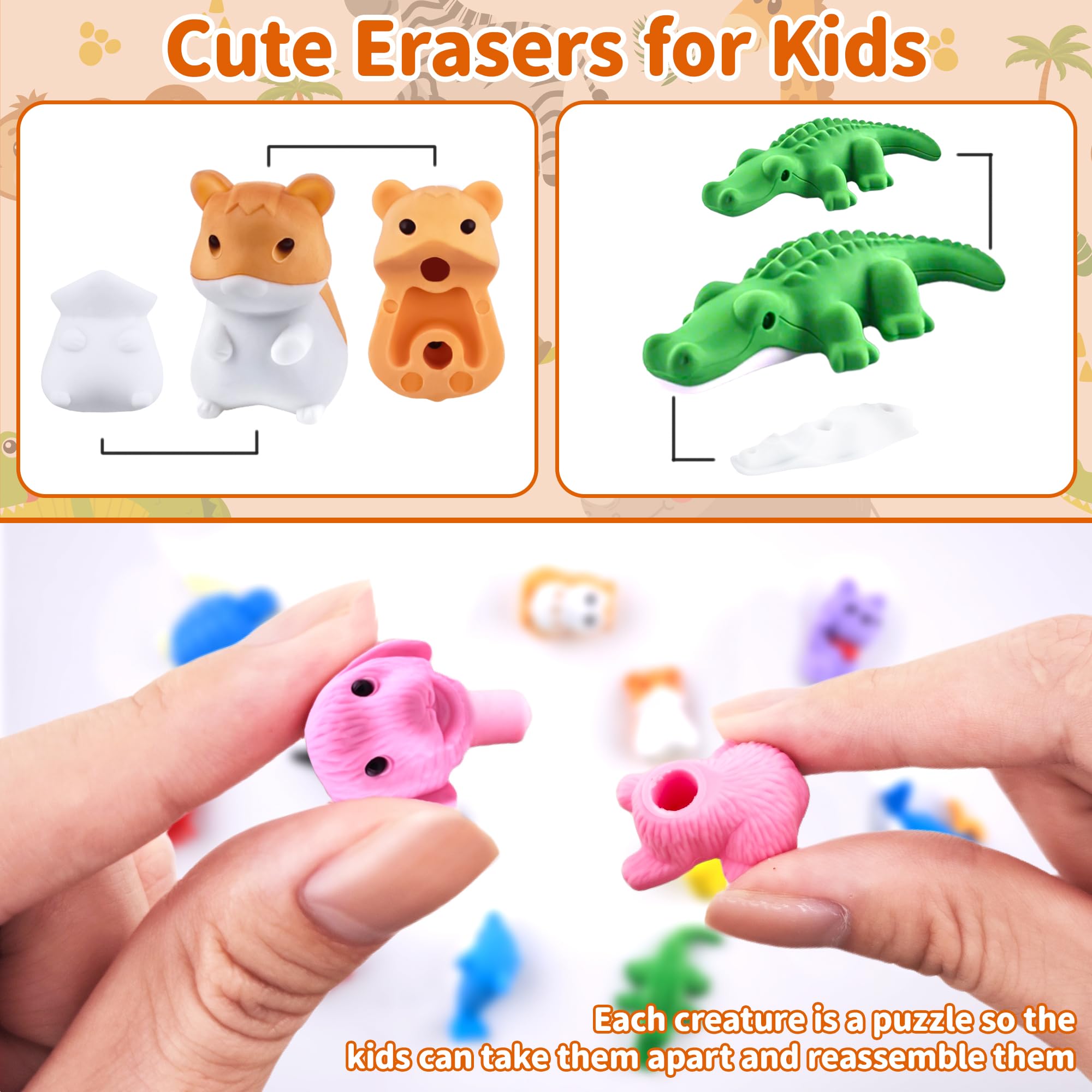 Alligator-Radiergummis für Kinder, 3D-Radiergummi, Tier-Radiergummi, Schreibtisch, Haustiere für Jungen, Mädchen, Klassenzimmerpreise, Spielbelohnung, Ostereier-Füller, Schulbedarf