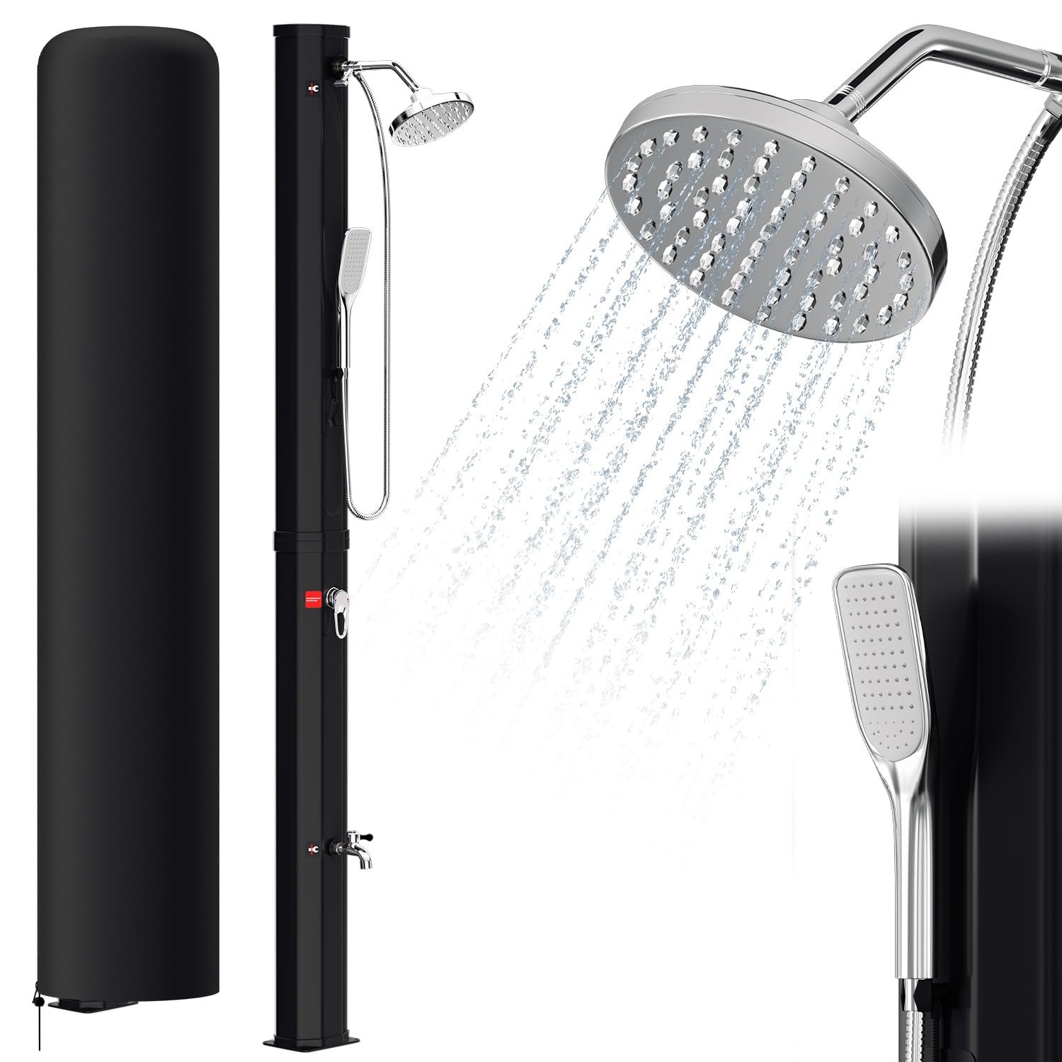 Ansobea Solardusche 35 Liter Solar Gartendusche Inkl Schutzhaube und handbrause, schwenkbarer Duschkopf um 180°, integrierte Fußdusche, max. 60°C Sommerdusche für EIN erfrischendes Duscherlebnis