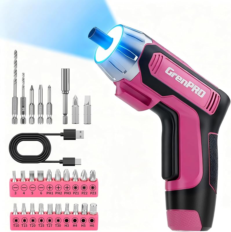 4V Cordless Electric Screwdriver Set, 29-Piece, Pink | Built-In Non-Removable Battery Charges via USB, Not Sold Separately, Included Bits Support Home Repairs and Assembly
