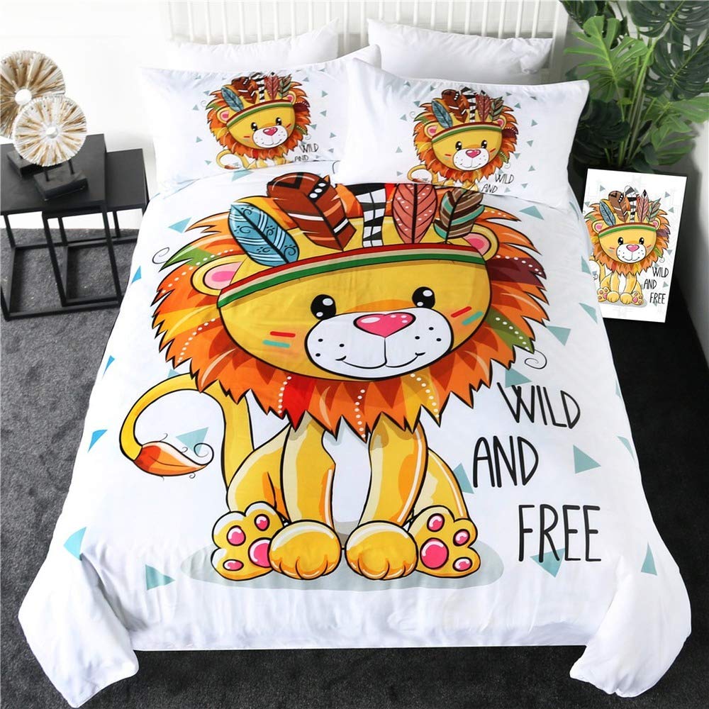 Parure de lit king size motif lion blanc pour une chambre évasion