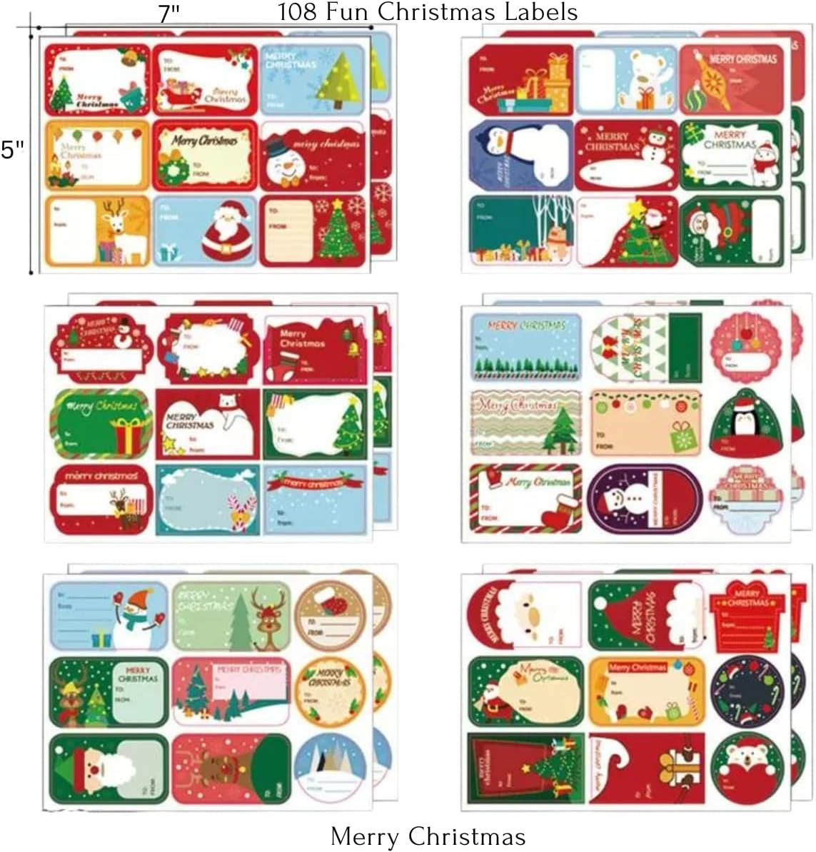 108 Individual Self Adhesive Peel Stick Stickers SennTech Assorted Christmas Gift Tag Labels : Health & Household