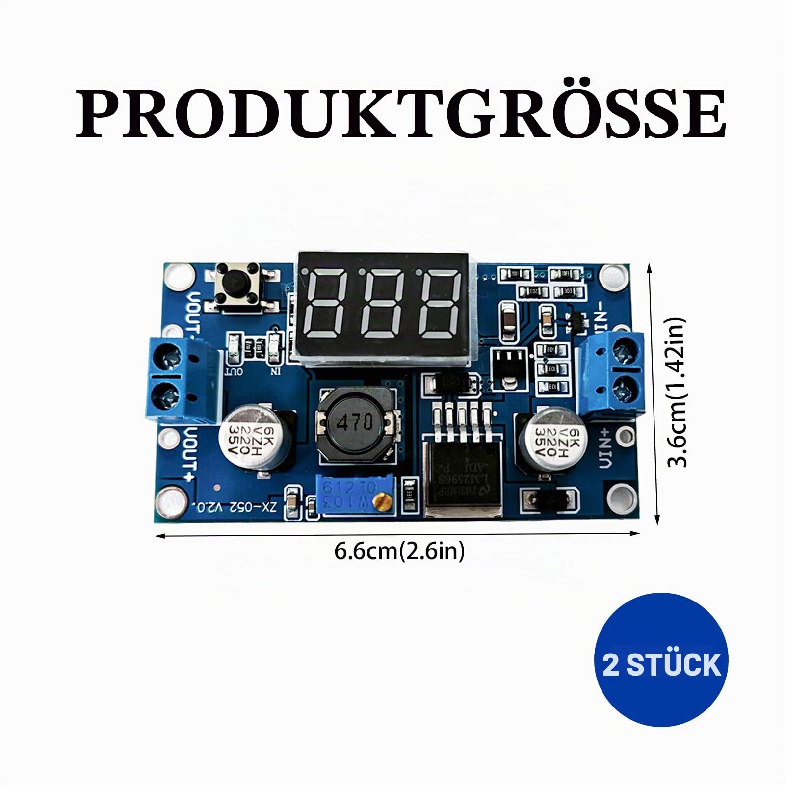 DC-DC Buck Voltage Converter Power Module, Einstellbares Step-Down-Modul, 36V 24V 12V bis 5V 2A, Stabiles Netzteilmodul mit LED-Anzeige, Hochpräzises Potentiometer, 2 Stück