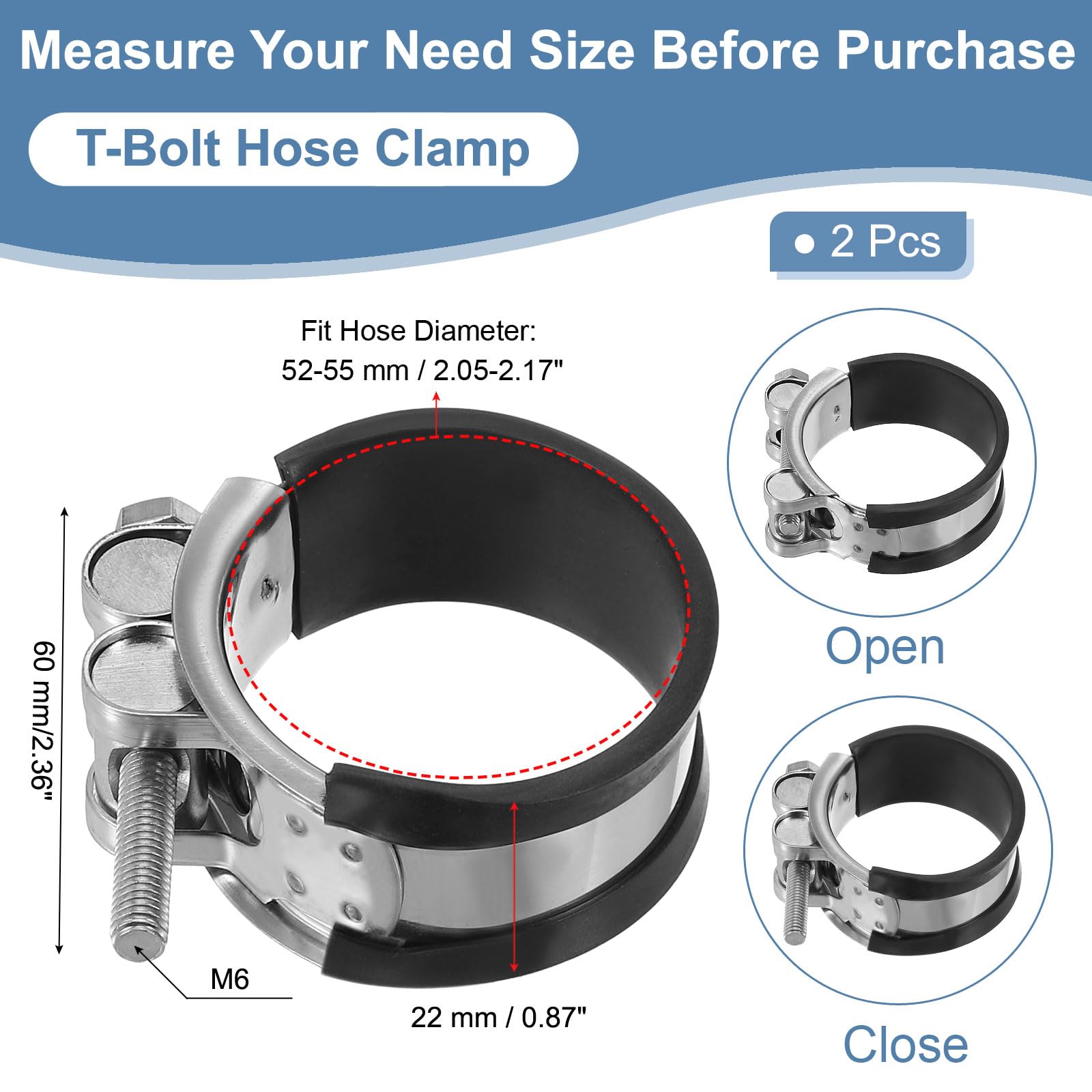 PATIKIL 52-55mm T-Bolt Hose Clamp - Image 2