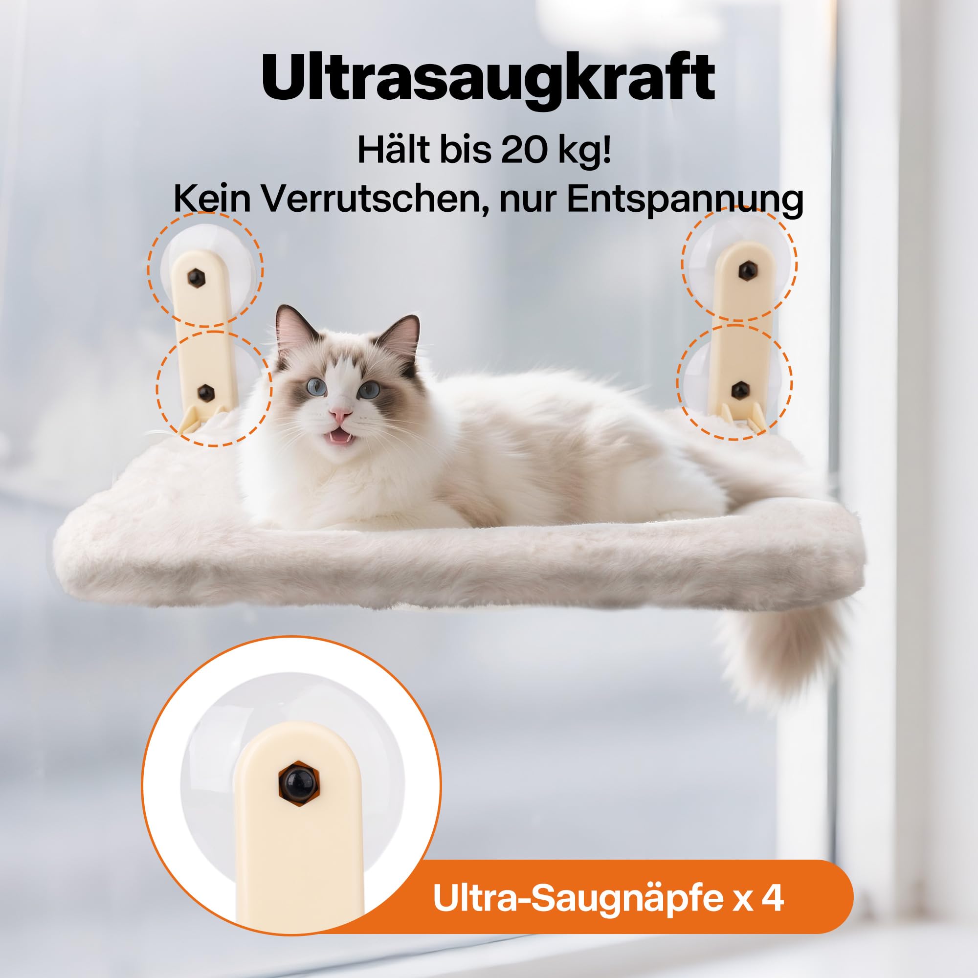 Pet Prime Katzen Fensterliege, Katzen Hängematte, Katzenhängematte, weich mit abnehmbarem Wendebezug, 20 kg Tragkraft, Edelstahl-Gestell, klappbar für Innenfensterbank ohne Seilbefestigung, 45x32 cm
