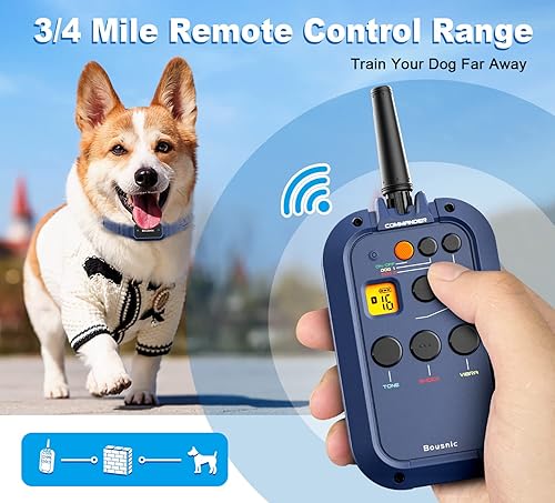 Miniatura 2 de Bousnic Collar de choque para perro con control remoto, collar de entrenamiento electrónico de  milla para perros medianos y grandes, collar E