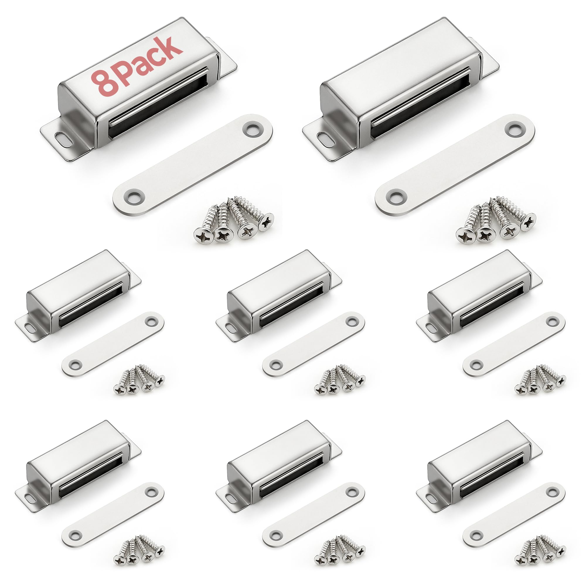 Ravinte Cabinet Door Magnets, 60lbs Strong Magnetic Door Catch, Heavy Duty Magnet Latch, Closet Door Magnetic Catch, Concealed Magnets for Cabinet Doors Cupboard Drawer Wardrobe Closet, 8 Pack Silver