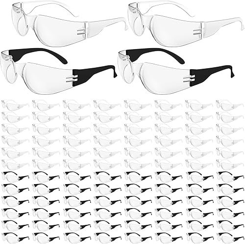 WFEANG Lentes de seguridad transparentes, 100 pares de anteojos protectores para hombres y mujeres, ANSI Z87.1, resistentes a arañazos e impactos,