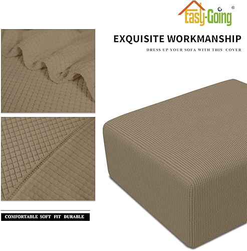 Vista 431 de Easy-Going - Funda elástica para taburete otomano, funda protectora para muebles, funda rectangular con parte inferior elástica Beige
